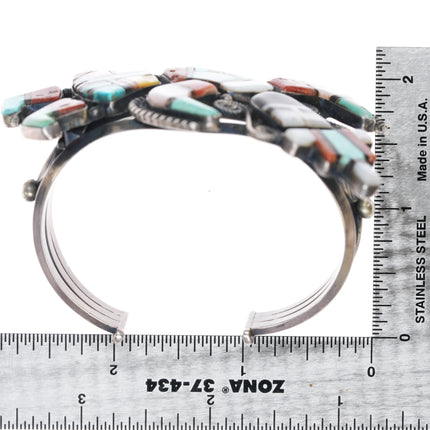 6.25" Henry Morgan Navajo sterling vintage Zuni inlay dancer cuff bracelet - Estate Fresh Austin