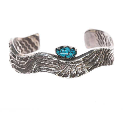 6" Tufa cast silver cuff bracelet with spiderweb turquoise - Estate Fresh Austin
