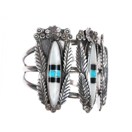 6.25" Vintage Zuni large silver three row channel inlay cuff bracelet - Estate Fresh Austin