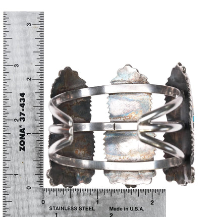 6.25" Vintage Zuni large silver three row channel inlay cuff bracelet - Estate Fresh Austin