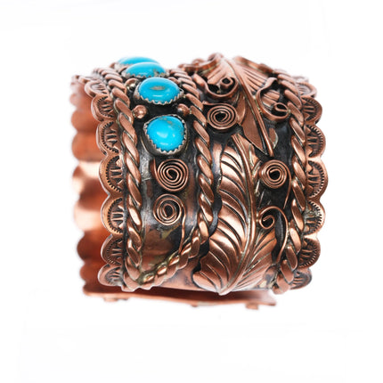 7" Copper plated Sterling silver Running Bear shop turquoise cuff bracelet - Estate Fresh Austin