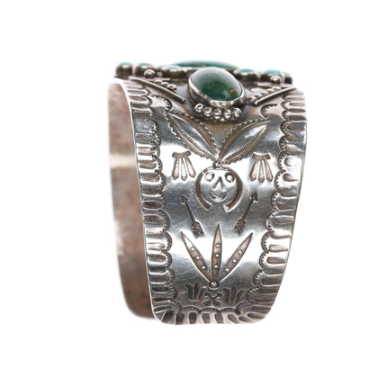 7.5" 30's Navajo Fred Harvey cluster turquoise cuff bracelet with rabbits - Estate Fresh Austin