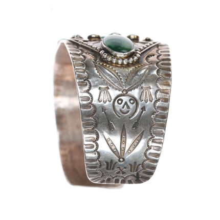 7.5" 30's Navajo Fred Harvey cluster turquoise cuff bracelet with rabbits - Estate Fresh Austin