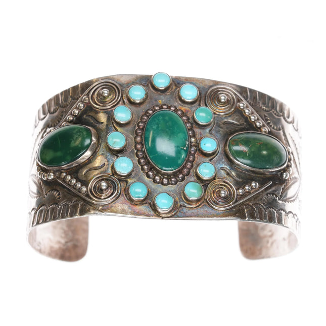 7.5" 30's Navajo Fred Harvey cluster turquoise cuff bracelet with rabbits - Estate Fresh Austin