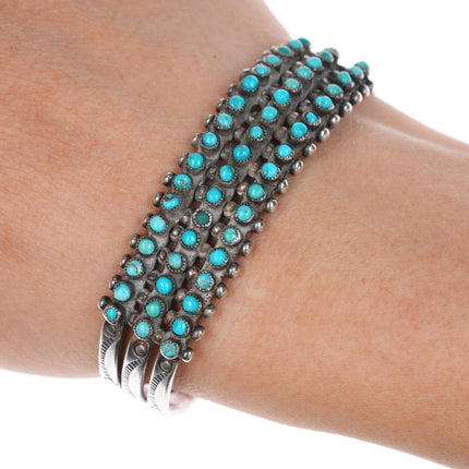 6" three row 30's-40's Zuni silver snake eye turquoise cuff bracelet - Estate Fresh Austin