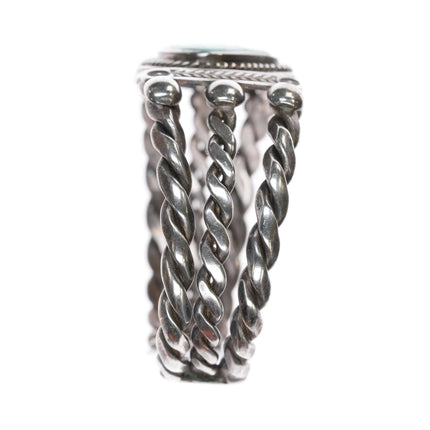 6" c1930's Pueblo silver triple twisted wire turquoise cuff bracelet - Estate Fresh Austin