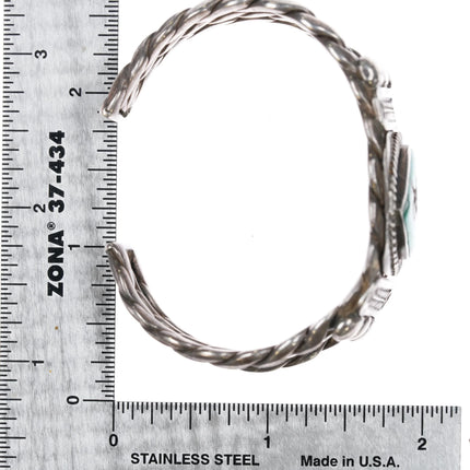 6" c1930's Pueblo silver triple twisted wire turquoise cuff bracelet - Estate Fresh Austin