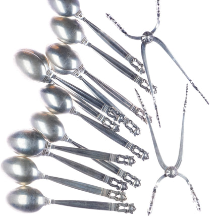 Georg Jensen Acorn sterling coffee/tea/demitasse spoons/2pr springed sugar tongs - Estate Fresh Austin