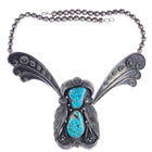 Huge 1970's Navajo silver spiderweb turquoise butterfly bib necklace - Estate Fresh Austin