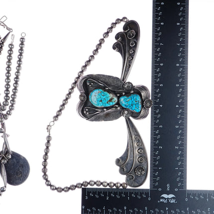 Huge 1970's Navajo silver spiderweb turquoise butterfly bib necklace - Estate Fresh Austin