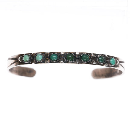 6.5" 30's-40's Zuni sterling and turquoise slim stacker row cuff bracelet - Estate Fresh Austin
