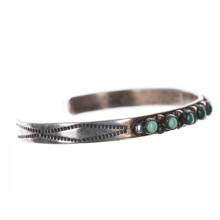 6.5" 30's-40's Zuni sterling and turquoise slim stacker row cuff bracelet - Estate Fresh Austin