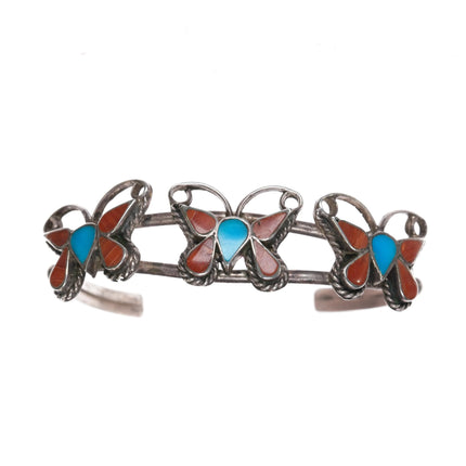 6.625" Julia Cadman Navajo silver Zuni style butterfly cuff bracelet - Estate Fresh Austin