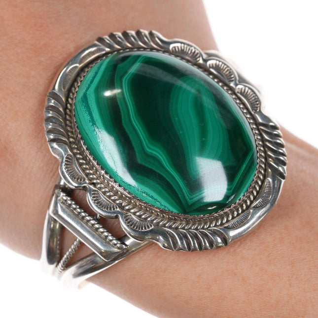 6.25" Simon Yazzie Navajo silver and malachite cuff bracelet - Estate Fresh Austin