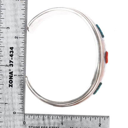 6.625" Abraham Begay Navajo rug silver coral spiderweb turquoise cuff bracelet - Estate Fresh Austin