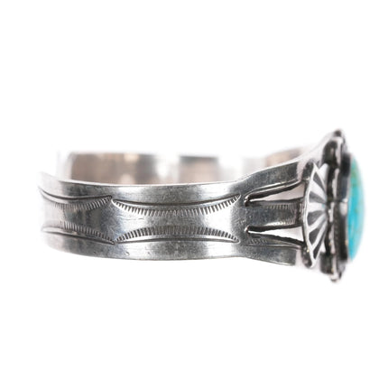 6.375" 40's Navajo silver cuff bracelet with turquoise hand stamped sides - Estate Fresh Austin