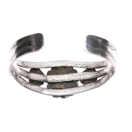 6.375" 40's Navajo silver cuff bracelet with turquoise hand stamped sides - Estate Fresh Austin