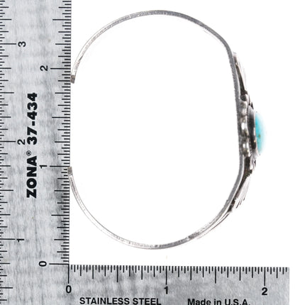 6.375" 40's Navajo silver cuff bracelet with turquoise hand stamped sides - Estate Fresh Austin