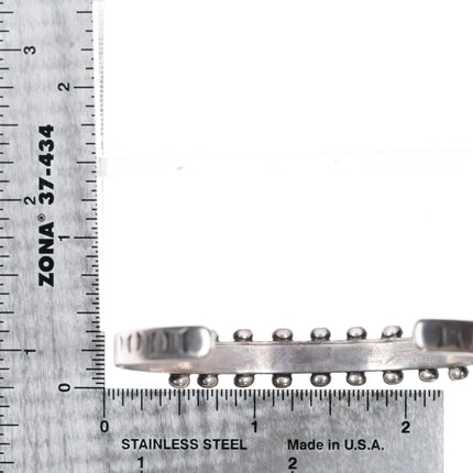 6.5" 1930's Sturdy Zuni silver turquoise row cuff bracelet with stamped sides - Estate Fresh Austin