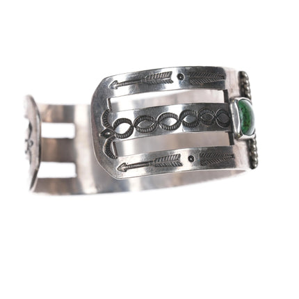 6.75" 30's-40's Vintage Navajo silver green turquoise cuff bracelet - Estate Fresh Austin