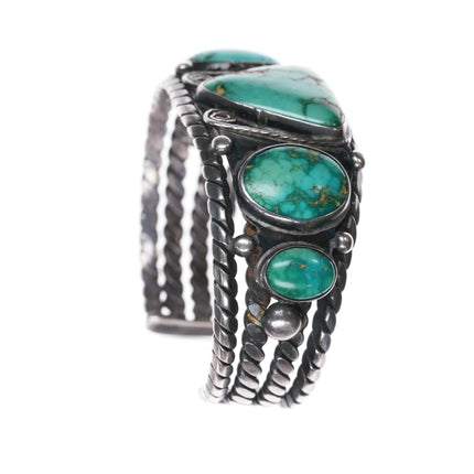 6.75" 30's-40's Vintage Navajo silver 5 stone Royston turquoise cuff bracelet - Estate Fresh Austin