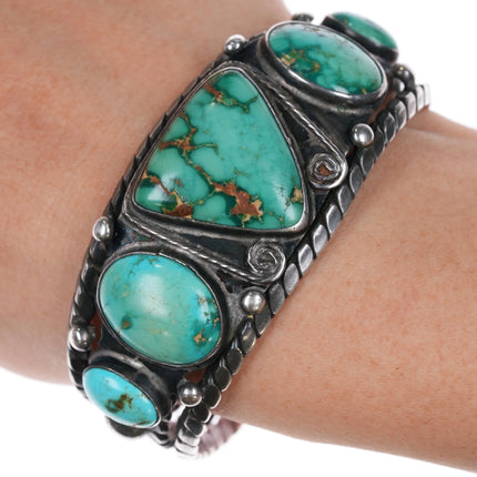 6.75" 30's-40's Vintage Navajo silver 5 stone Royston turquoise cuff bracelet - Estate Fresh Austin