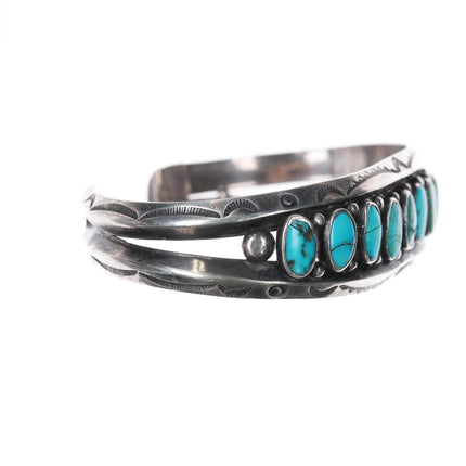 6.375" 30's-40's Navajo double carinated silver turquoise row cuff bracelet - Estate Fresh Austin