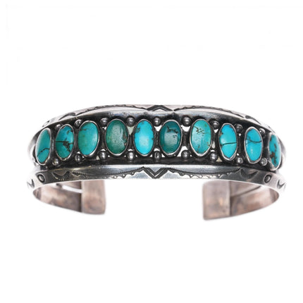 6.375" 30's-40's Navajo double carinated silver turquoise row cuff bracelet - Estate Fresh Austin