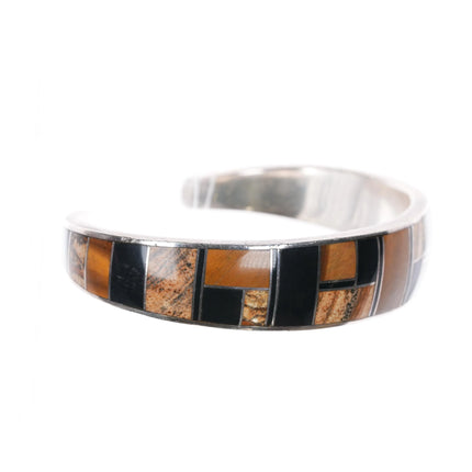 7.12" Chee-Supersmiths David Rosales Navajo silver petrified wood cuff bracelet - Estate Fresh Austin