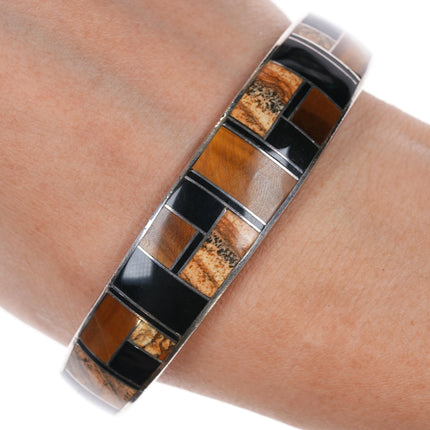 7.12" Chee-Supersmiths David Rosales Navajo silver petrified wood cuff bracelet - Estate Fresh Austin