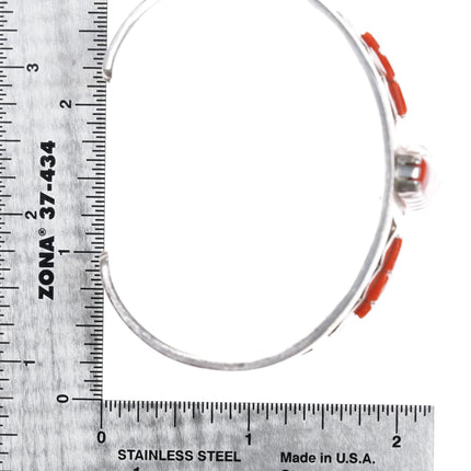 6.875 Michael Perry Navajo silver coral inlay cuff bracelet - Estate Fresh Austin