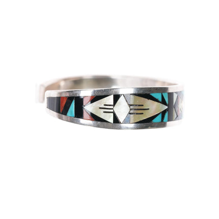 6.375" April Seciwa Zuni silver intarsia inlay cuff bracelet - Estate Fresh Austin