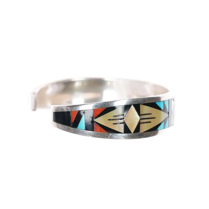 6.375" April Seciwa Zuni silver intarsia inlay cuff bracelet - Estate Fresh Austin
