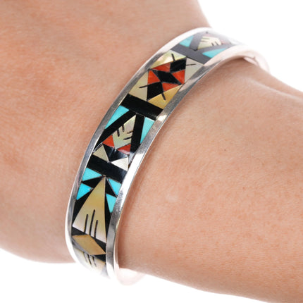 6.375" April Seciwa Zuni silver intarsia inlay cuff bracelet - Estate Fresh Austin