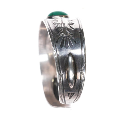6.75" 30's-40's Navajo silver repousse hand stamped cuff bracelet with turquoise - Estate Fresh Austin