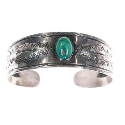 6.75" 30's-40's Navajo silver repousse hand stamped cuff bracelet with turquoise - Estate Fresh Austin