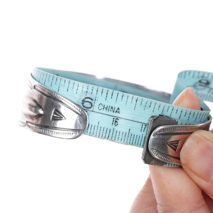 6.75" 30's-40's Navajo silver repousse hand stamped cuff bracelet with turquoise - Estate Fresh Austin