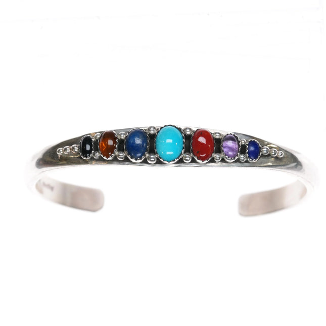6.625" Livingston Navajo sterling multi-stone row cuff bracelet - Estate Fresh Austin