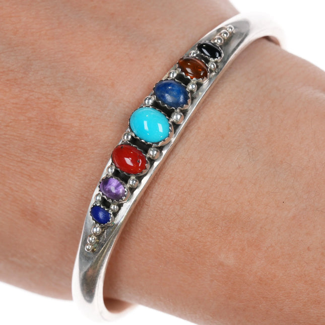 6.625" Livingston Navajo sterling multi-stone row cuff bracelet - Estate Fresh Austin