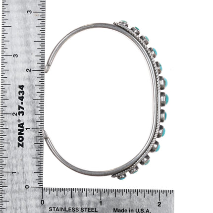6.625" 20's-30's Sturdy Navajo silver snake eye turquoise row cuff bracelet - Estate Fresh Austin