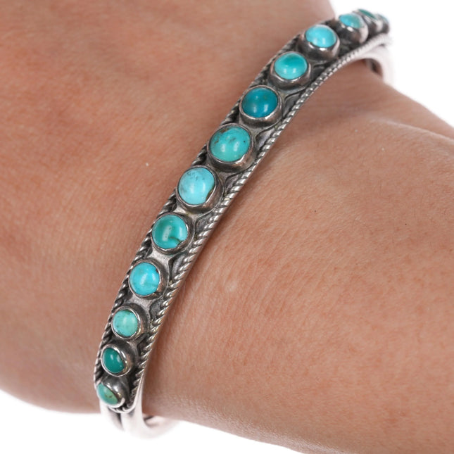 6.625" 20's-30's Sturdy Navajo silver snake eye turquoise row cuff bracelet - Estate Fresh Austin