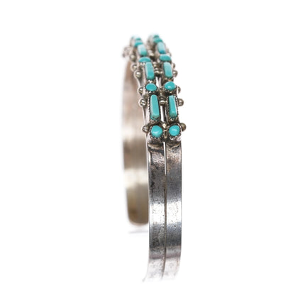6.12" Vintage Zuni dot-dot-dash double row silver and turquoise cuff bracelet - Estate Fresh Austin