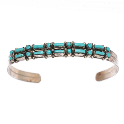 6.12" Vintage Zuni dot-dot-dash double row silver and turquoise cuff bracelet - Estate Fresh Austin