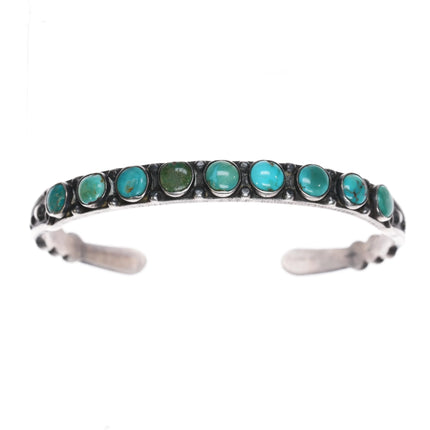 6.25" 30's-40's Navajo silver snake eye turquoise row cuff bracelet 1a - Estate Fresh Austin