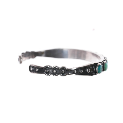 6.25" 30's-40's Navajo silver snake eye turquoise row cuff bracelet 1a - Estate Fresh Austin