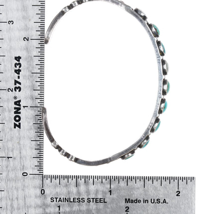 6.25" 30's-40's Navajo silver snake eye turquoise row cuff bracelet 1a - Estate Fresh Austin