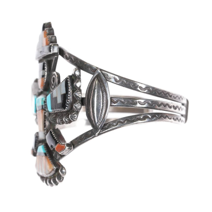 6.12" Zuni Knifewing Sterling multi-stone inlay cuff bracelet - Estate Fresh Austin