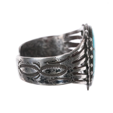 6.5" 20's-30's Navajo ingot silver cuff bracelet with large turquoise - Estate Fresh Austin
