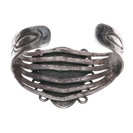 6.5" 20's-30's Navajo ingot silver cuff bracelet with large turquoise - Estate Fresh Austin