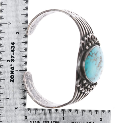 6.5" 20's-30's Navajo ingot silver cuff bracelet with large turquoise - Estate Fresh Austin